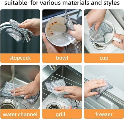 Double Layer Multifunctional Non-Scratch Dishcloth, Steel Wire Dish Towel, Multipurpose Wire Dishwashing Rags for Wet and Dry (Pack of 10)  Buy 10 get 10 free