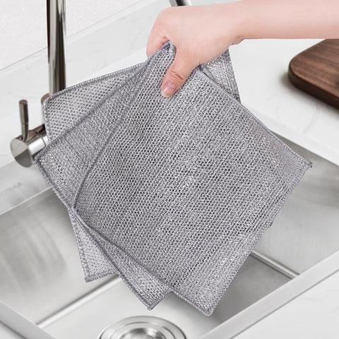 Double Layer Multifunctional Non-Scratch Dishcloth, Steel Wire Dish Towel, Multipurpose Wire Dishwashing Rags for Wet and Dry (Pack of 10)  Buy 10 get 10 free