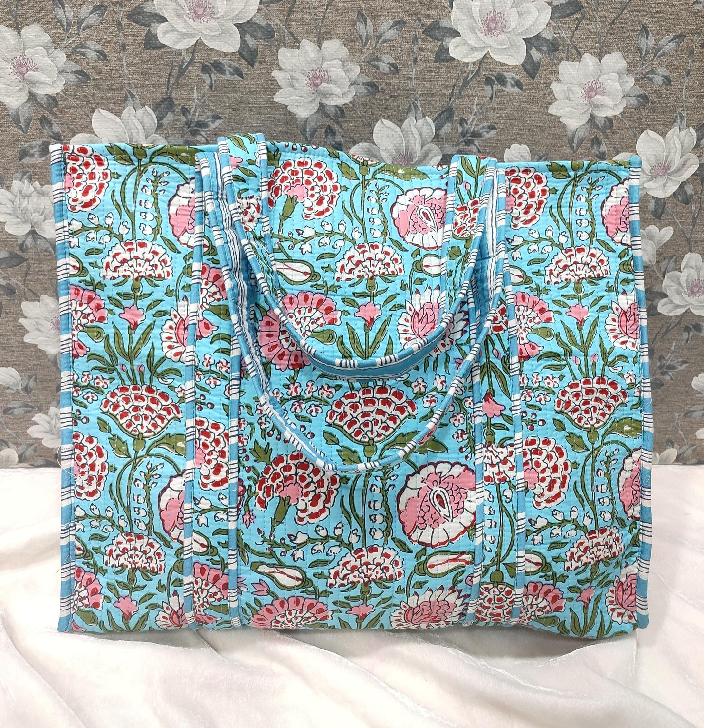 Hand Block Printed Cotton Quilted Jhola/Tote Bags