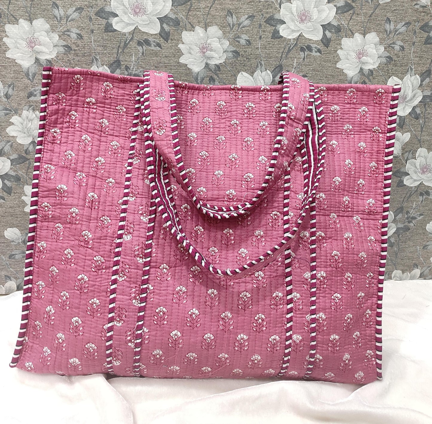 Hand Block Printed Cotton Quilted Jhola/Tote Bags