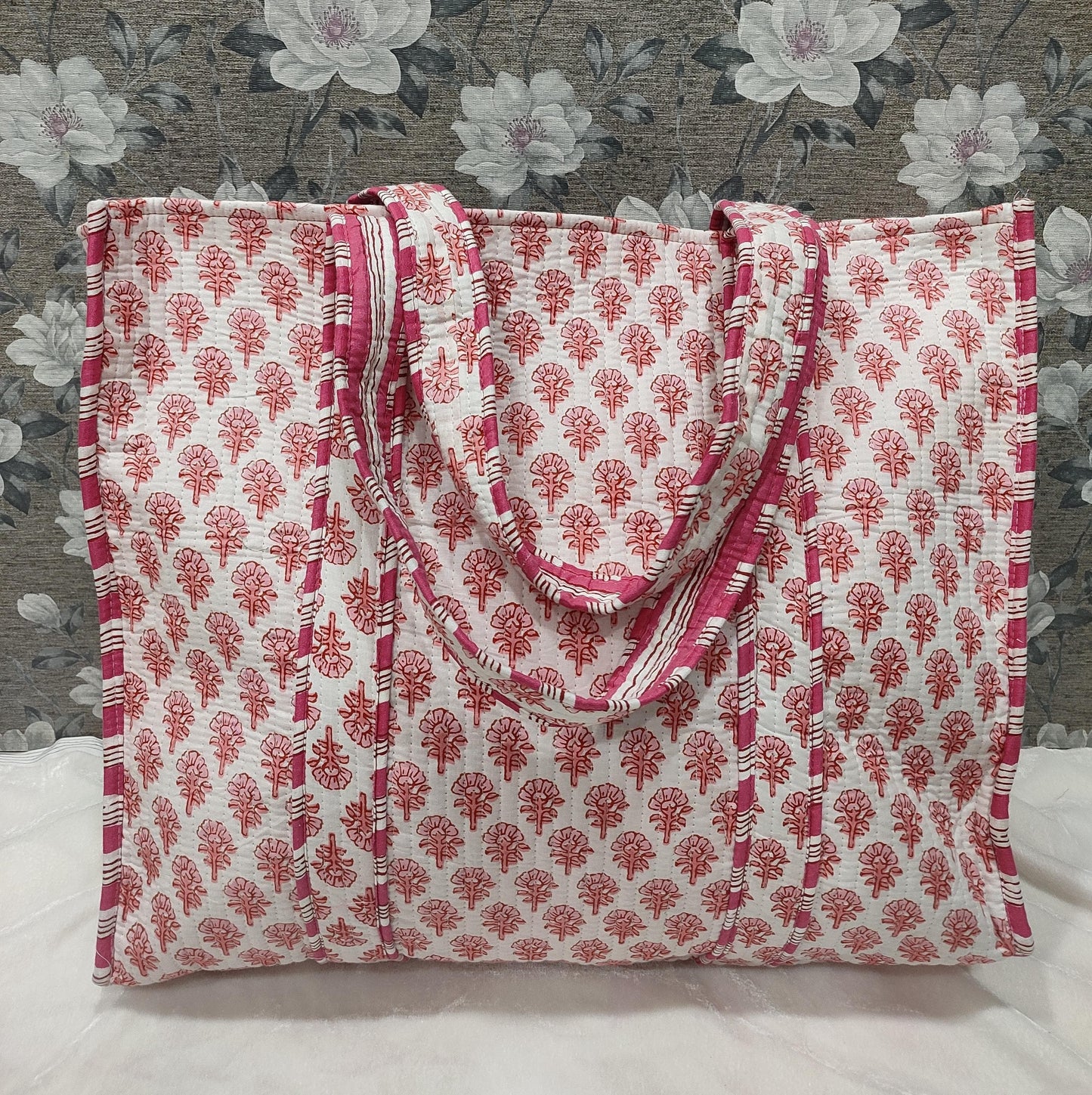 Hand Block Printed Cotton Quilted Jhola/Tote Bags