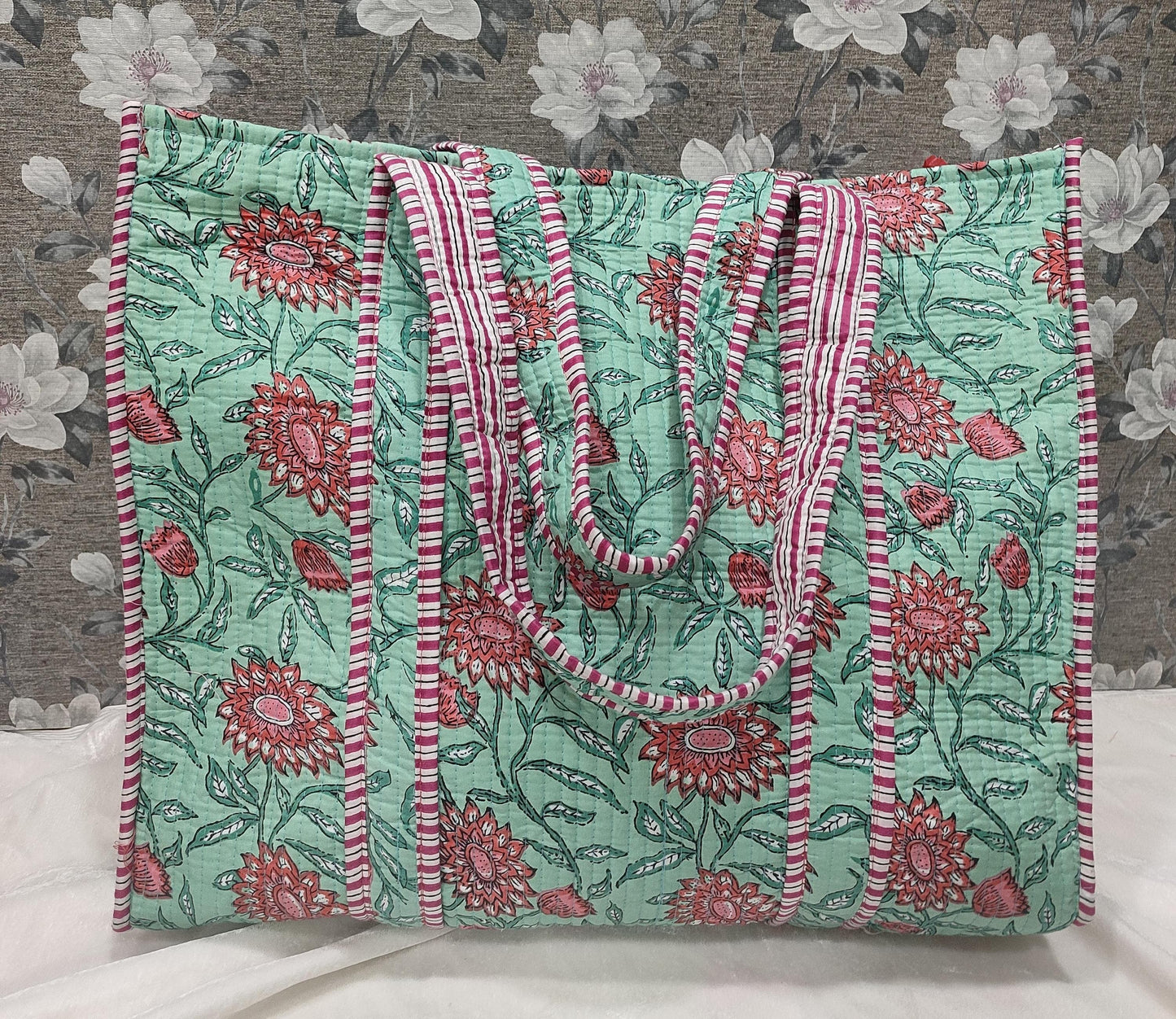 Hand Block Printed Cotton Quilted Jhola/Tote Bags