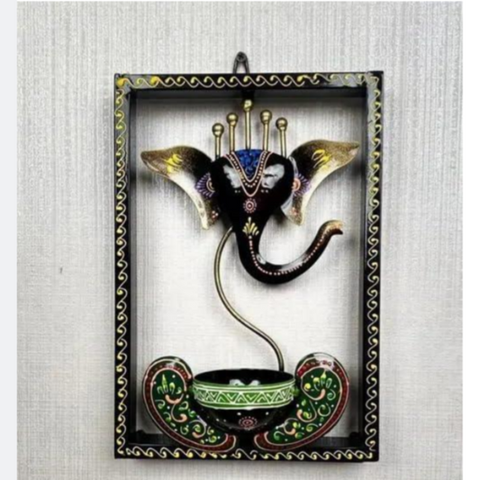 Metal Ganesha T- Light Wall Diya Holder