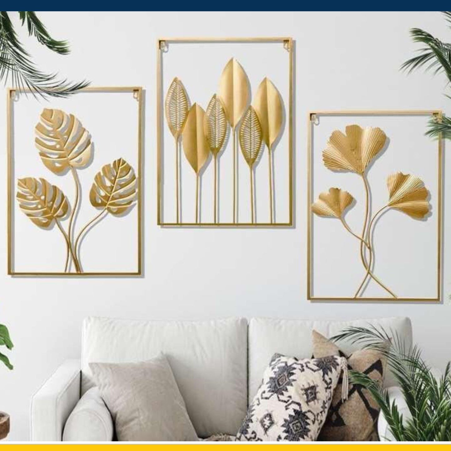 Iron Gold  Rectangle Wall Frame Set of 3