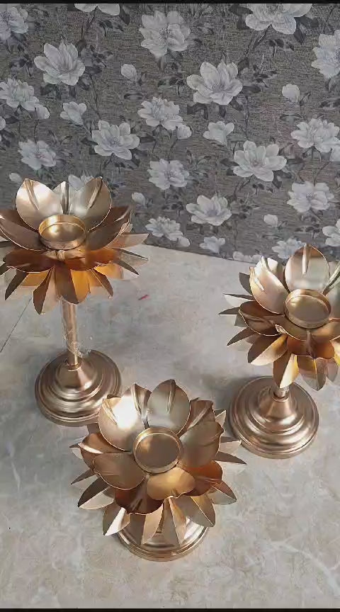 3 set of Lotus Metal Stand Diya