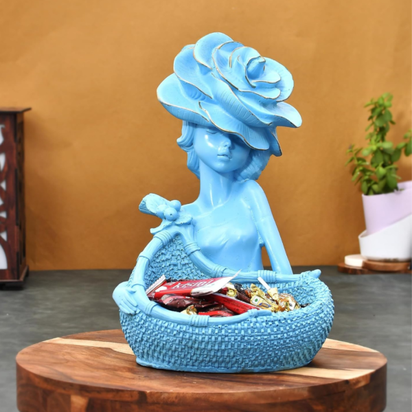 Decorative Lady with Basket Statue, Size. Size 6.5x10.5 inches