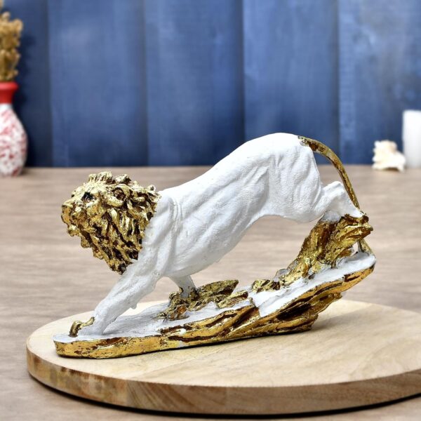 King Lion White Antique Finish Statue Sculpture for Home Decor Showpiece. Size 10x5 inches