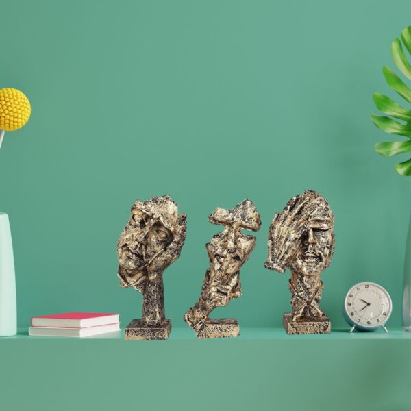 Set of 3 Men Expression Statue Showpiece Figurine Lucky Decorative Items. Size 3.5x8 inches