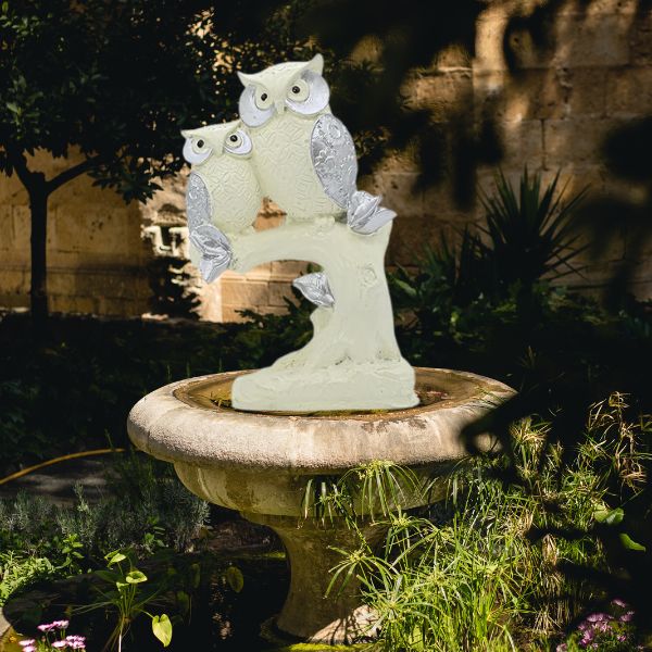 Polyresin Owl Set of 2 Showpiece for Table Decor White & Silver Handmade Figurines for Home Decor, Resin Tabletop Decor Size 6x9 inches