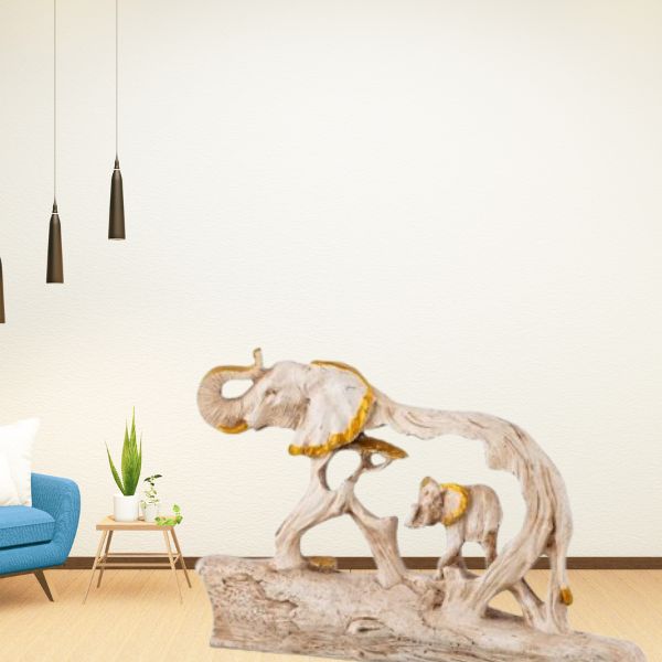 Mother and Child Elephant Showpiece Elephant Figurine Statue Showpiece with Baby Elephant on Wooden Base Showpieces for Home Décor. Size 11x7 inches