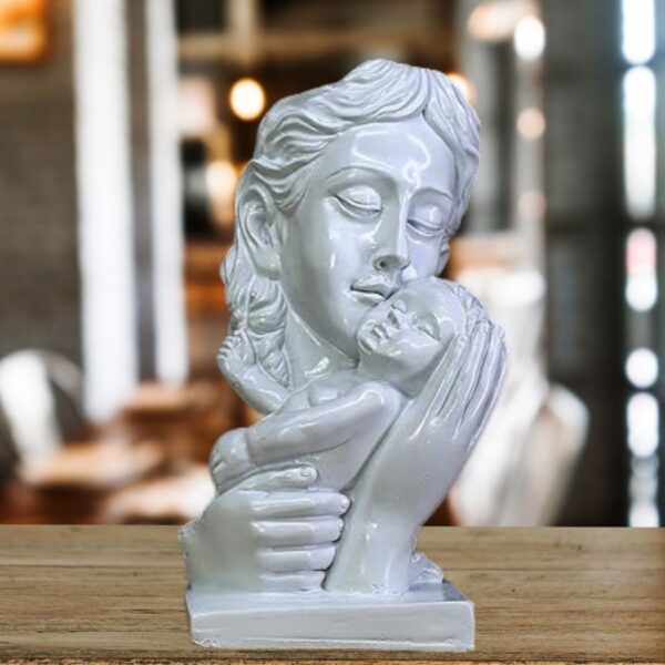 Mother and Child Decorative Statue, White Resin Sculpture. Size 5x11 inches