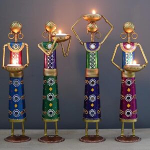 Metal Rajasthani Narega T-Light Showpiece- Set of 4