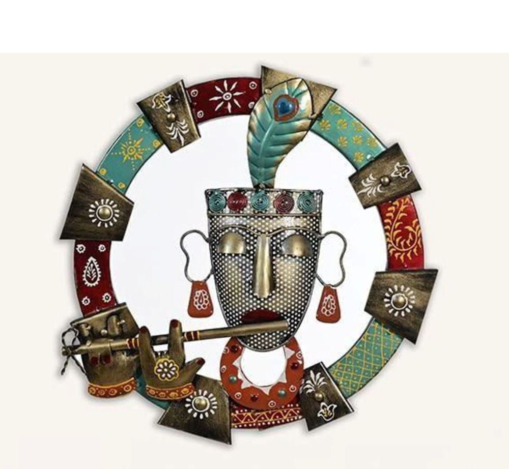 Iron Multicolor Playing Krishna Flute Wall Decor